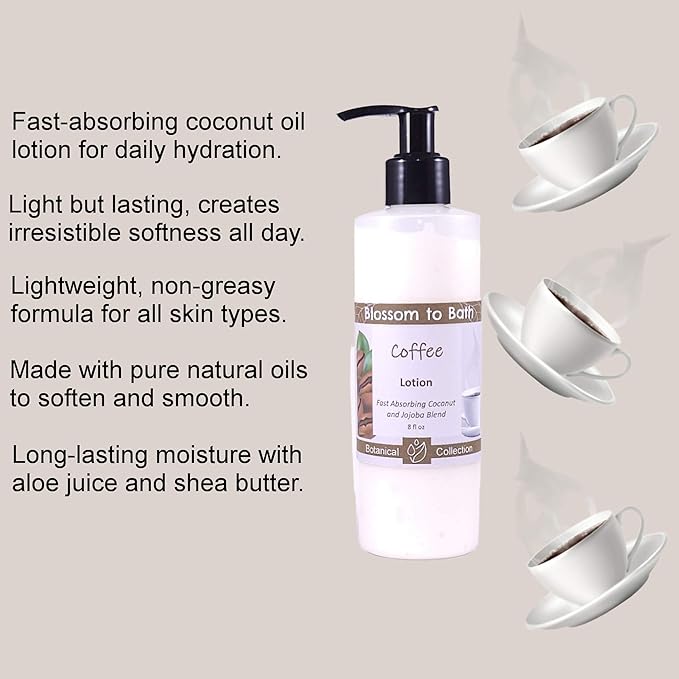 Blossom to Bath Coffee Lotion (8 Ounce) - Natural Fragrance - Absorbs Quickly with a Rich Coffee-inspired Scent