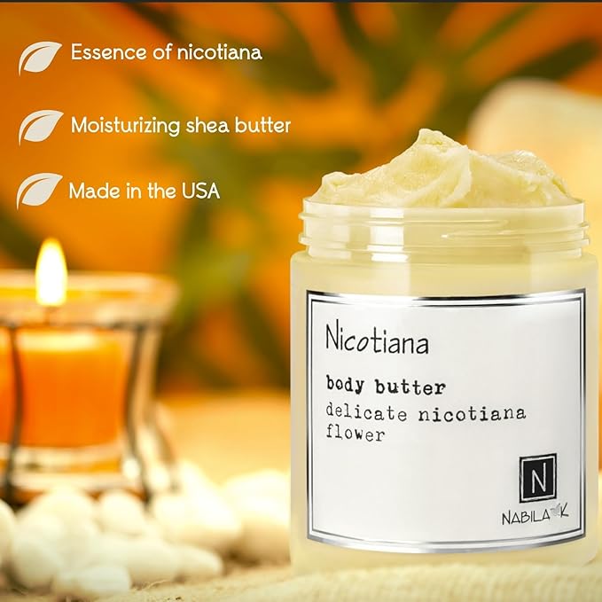 Nabila K Body Butter - Daily Moisturizer for Body Care - Skin Hydrating Deep Moisturizing - Natural Ingredients - Nicotiana- 9 oz