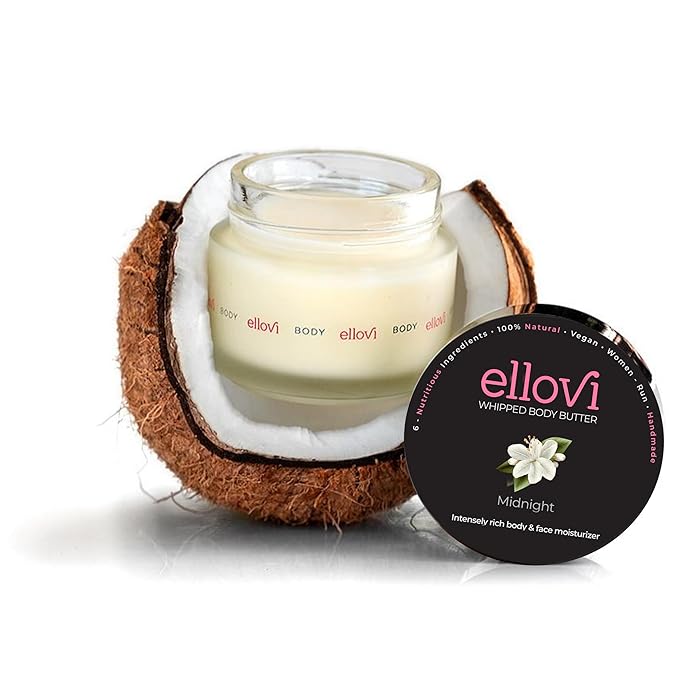 Ellovi All-Natural Luxuriously Whipped Body Butter - Midnight - Pure Enough to Eat - Made With Just 6 Vegan Ingredients - 100% Plant-Based Luxury Moisturizer For Naturally Healthy Skin (2 fl. oz/59ml)
