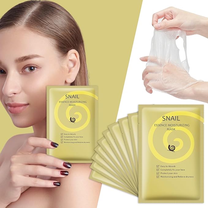 Hydrating Facial Masks Skincare for Women,Snail Face Mask Sheet Skincare,Moisturizing Face Mask for All Skin Types (10-Packs)