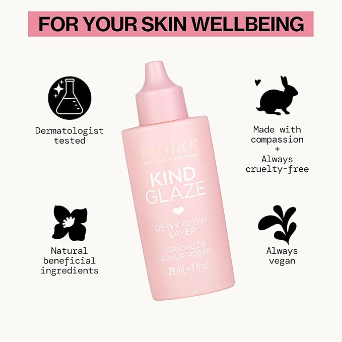 Pacifica Makeup Primer – Kind Glaze Dewy Glow Layer, Hydrating Primer with Vegan Collagen, Squalane & Ceramides for Soft-Focus Radiance, Vegan & Cruelty-Free, 1 fl oz (Pack of 2)
