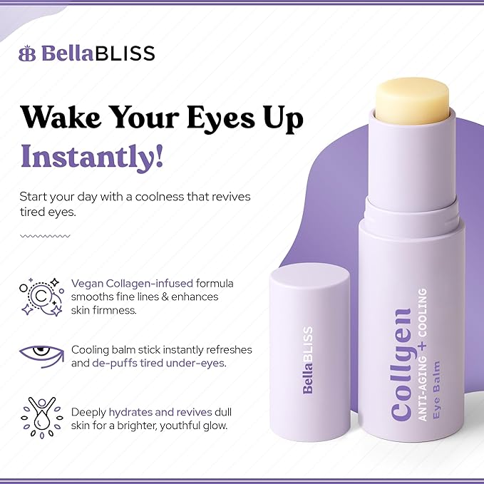 Bella Bliss Collagen Eye Balm Stick for Dark Circles, Puffiness & Wrinkles – Cooling Under Eye Cream with Collagen, Anti-Aging & Hydrating Formula – Made in Korea - 0.35 oz / 10 g - Pack of 1