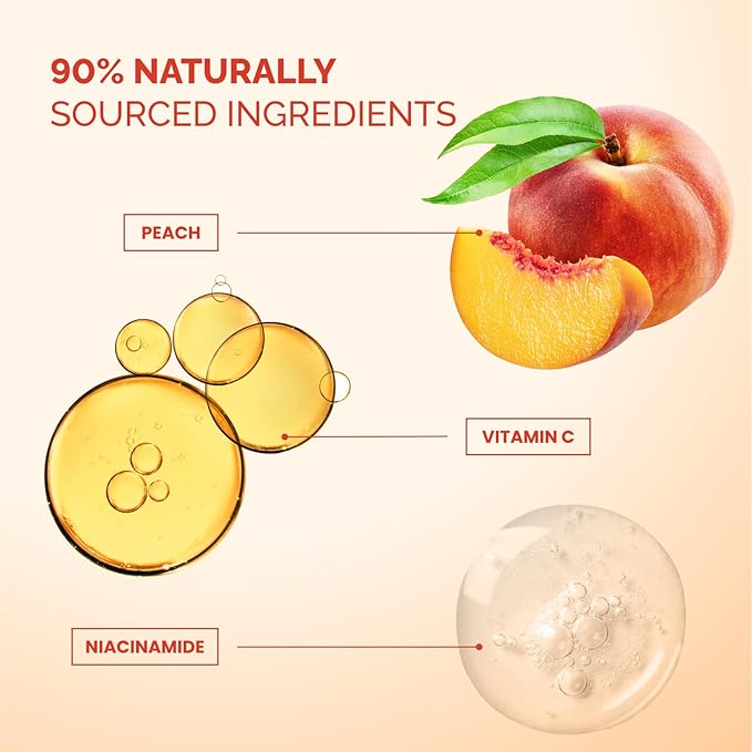 PLANTIFIQUE Korean Sheet Mask, 5 Pack - Glowing & Hydrating Face Masks with Peach Extract, Vitamin C & Hyaluronic Acid - Mascarillas Faciales