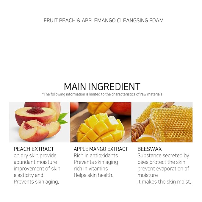 LEBELAGE Korean Peach&Apple&Mango Facial Cleanser 3.38 oz | Cleansing Foam Face Wash | Low pH Gentle Hydrating Daily Facial Cleanser Sensitive Skin | Deep Cleansing Foaming Cleanser, Pore Care