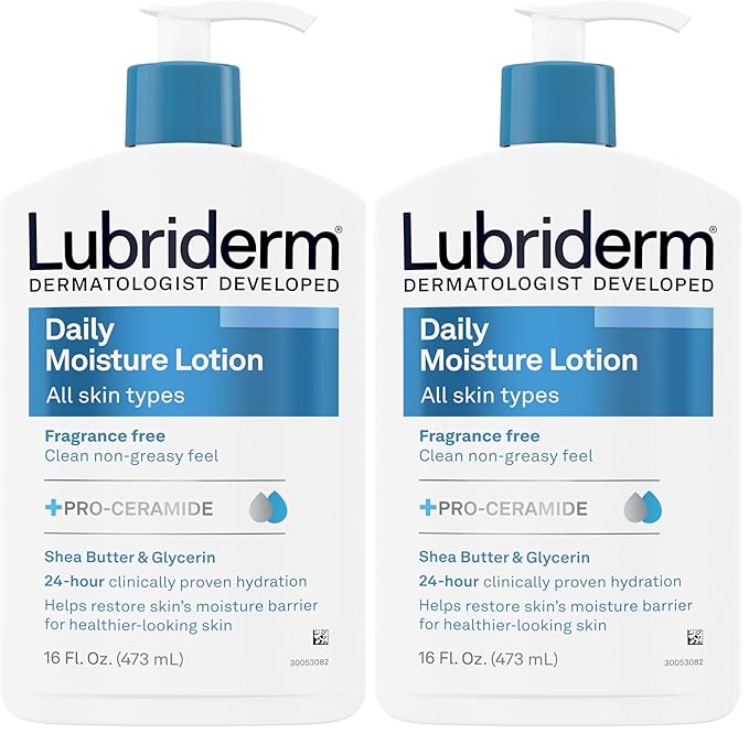 Lubriderm Fragrance Free Daily Moisture Lotion + Pro-Ceramide, Shea Butter & Glycerin, Face, Hand & Body Lotion for Sensitive Skin, Hydrating Lotion for Healthier-Looking Skin, 16 fl. oz (Pack of 2)