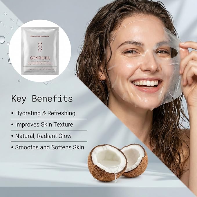 Red Ginseng Bio Cellulose Face Mask - Deep Hydrating Sheet Mask with Honeysuckle & Cica - Soothing Korean Skincare for Glowing Skin - 5 Count Box