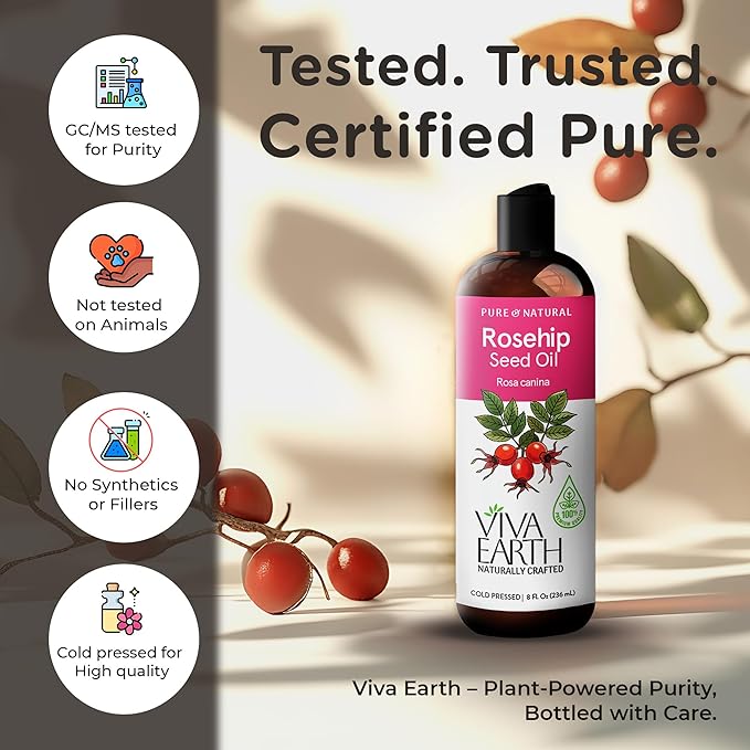 Rosehip Oil – 100% Pure & Natural Cold Pressed Rosehip Oil for Face | Lightweight, Fast-Absorbing | Face & Skin, Hair & Scalp, Gua Sha Massage, for All Skin Types, 8 Fl Oz