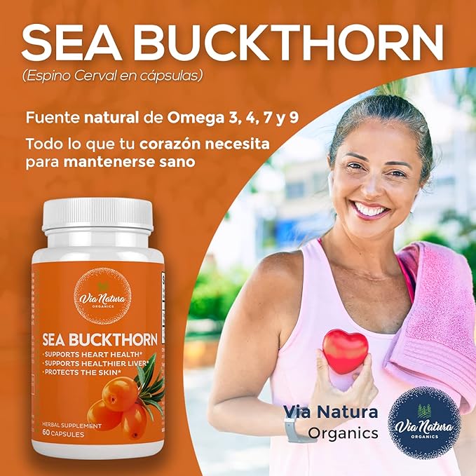 Sea Buckthorn Capsules 1000mg | Organic Herbal Supplement | Natural Source of Omega 3, Omega 6, Omega 7 and Omega 9 | 60 Capsules