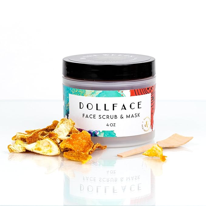 Dollface Face Scrub & Mask - Organic Sugar & Citrus – Gentle Exfoliating, Hydrating Treatment for Acne, Scars, Sun Spots & Age Spots | Handmade, Vegan, All-Natural, Cruelty-Free | 5oz