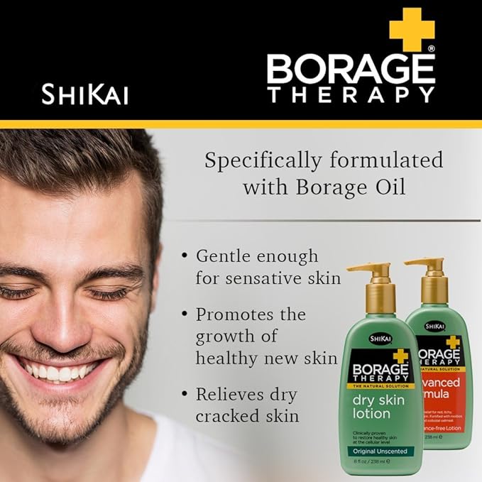 ShiKai Borage Therapy Dry Skin Lotion Body Moisturizer (8 oz) Unscented Skincare | Hydrating Lotion for Dry Hands & Body | With Oatmeal & Shea butter