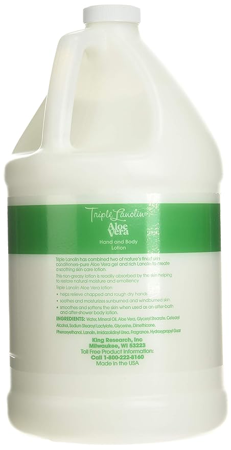 Triple Lanolin Aloe Vera Soothing Lotion (128 Fl Oz) – Professional Bulk Moisturizer for All Skin Types – Deeply Hydrating Aloe & Lanolin Hand and Body Lotion – Non-Greasy & Fast-Absorbing