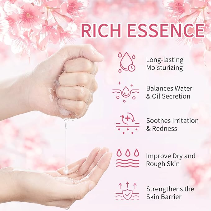 Face Masks Skincare, Pack of 5 Sheet Masks, Hydrating Facial Mask for All Skin Types, Long-lasting Moisturizing, Soothing, Cherry Blossom