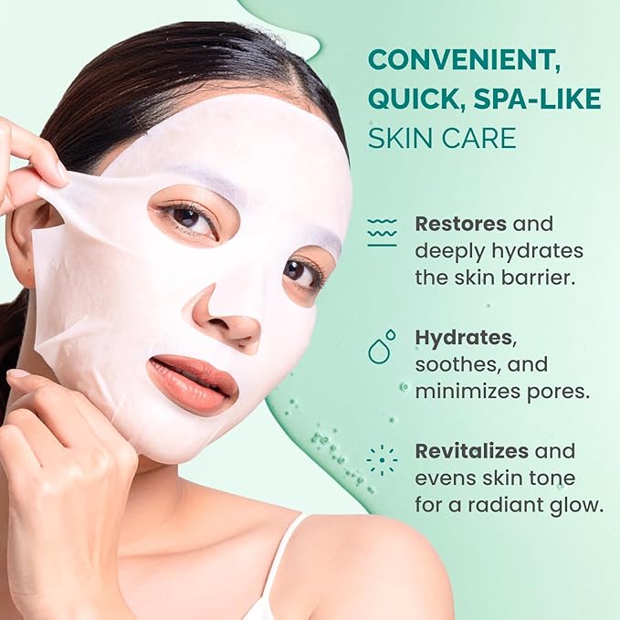PLANTIFIQUE Korean Sheet Mask, 5 Pack - Hydrating & Nourishing Face Masks with Aloe Vera, Ceramide NP and Hyaluronic Acid - Mascarillas Faciales
