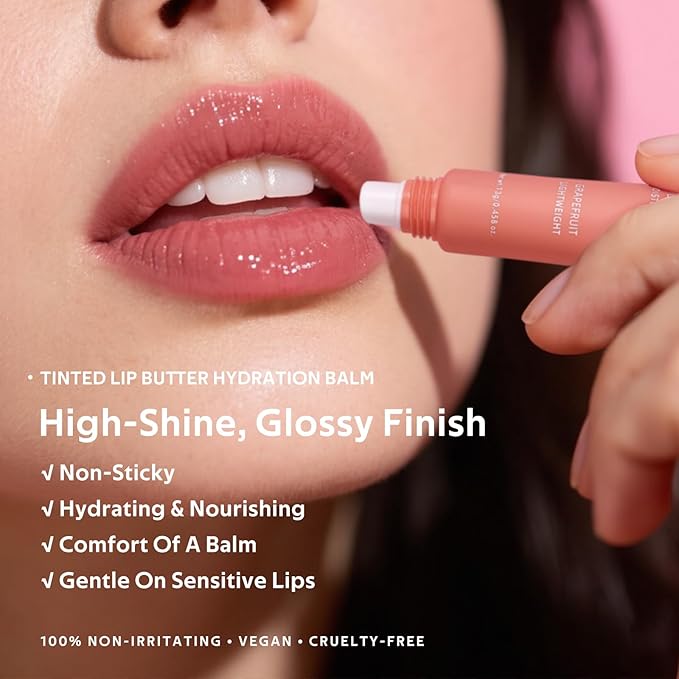 KIMUSE 3 Pack Tinted Lip Butter Hydration Balm, Hydrating Lip Treatment with Hyaluronic Acid & Vitamin E, Tinted Lip Balm for Instant Moisture, Shine & Hydration, Supple Lips, Vegan & Cruelty-Free