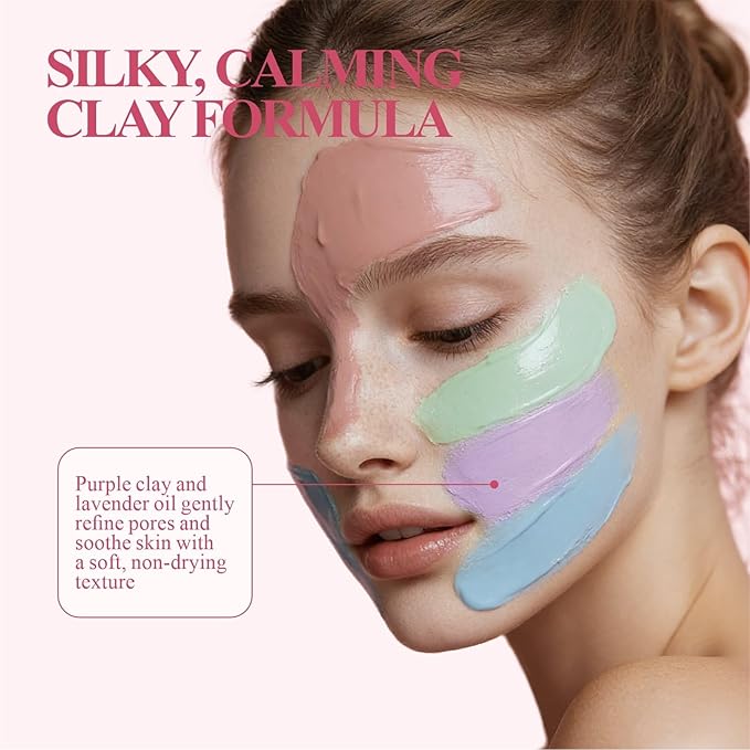 Deep Cleansing Purple Clay Face Mask, with Lavender & Glow Mud, 5.3 oz Large Size – Hydrating Mud Mask with Brush, Zero Pore Blackhead Mud Facial Mask for All Skin Types
