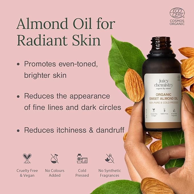 Juicy Chemistry - Certified Organic 100% Natural Carrier Oil w/Cold Pressed Sweet Almond for Radiant Skin (30ml)