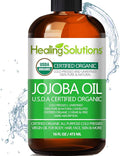 Healing Solutions Oils Organic Jojoba Oil 16 oz Pure Cold Pressed 100% Natural Serum for Hair, Skin, Face, Body, Scalp, Cuticle & Nail, Unrefined Moisturizing & Acne Fighter Treatment 473 ml