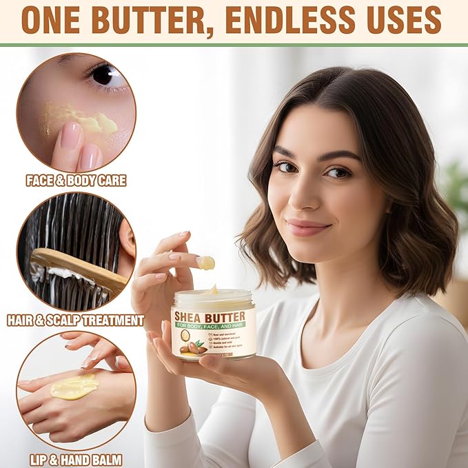 Yeardera Shea Butter Raw Organic, 100% Pure & Natural Unrefined Shea Butter for Skin and Hair, Rich in Vitamins A, E & F, Deep Moisturizing Body & Hand Cream, 7.8 oz