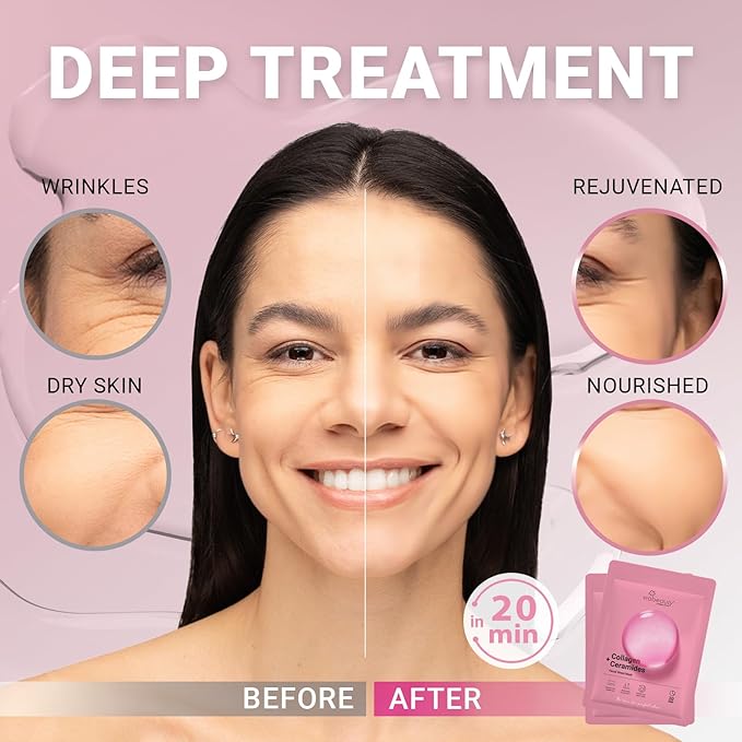 VIABEAUTY 12 Pack of Collagen Face Mask with Ceramides - Rejuvenating Facial Sheet Mask, Reduce Wrinkles & Fine Lines - Face Masks Skincare Moisturizing Collagen Mask for All Skin Types