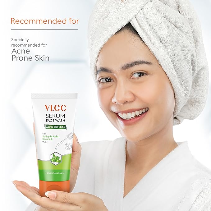 VLCC Acne Serum Face Wash - Facial Cleanser with Salicylic Acid - Gentle Acne Face Wash for Women and Men - Tulsi Extract - 3.38 oz