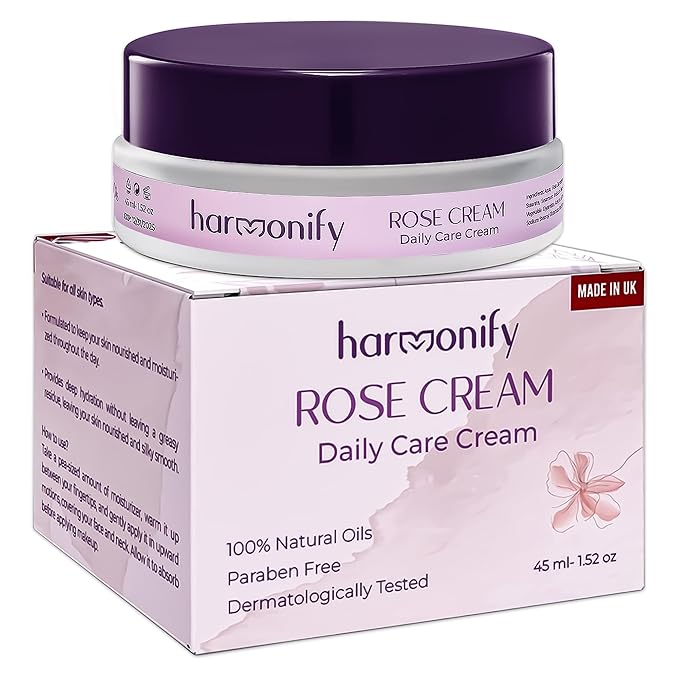 Rose Moisture Cream, Daily Care Non-Greasy Cream, Helps Soothe and Calm your Skin, 1.52 OZ, Made in UK