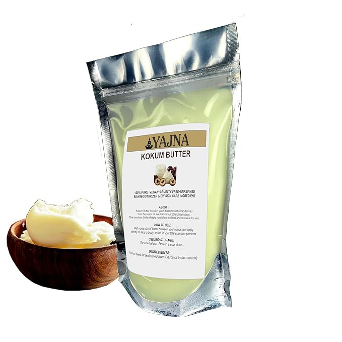 Yajna Organic Raw Kokum Butter 100% Pure,Natural & Unrefined| Skin Moisturizer For Face, Body & Hair| 4 OZ/115 GM Ivory/White Grade A | DIY Creams, Balms, Lotions, Soaps| Softens Dry & Tough Skin