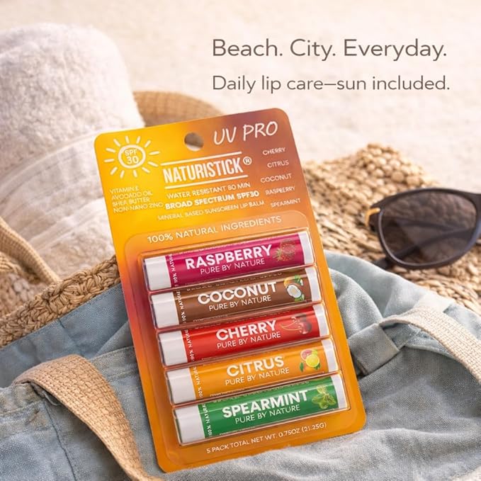 Naturistick UV Pro® Mineral SPF 30 Lip Balm – Assorted (5-Pack), Broad Spectrum Sun Protection