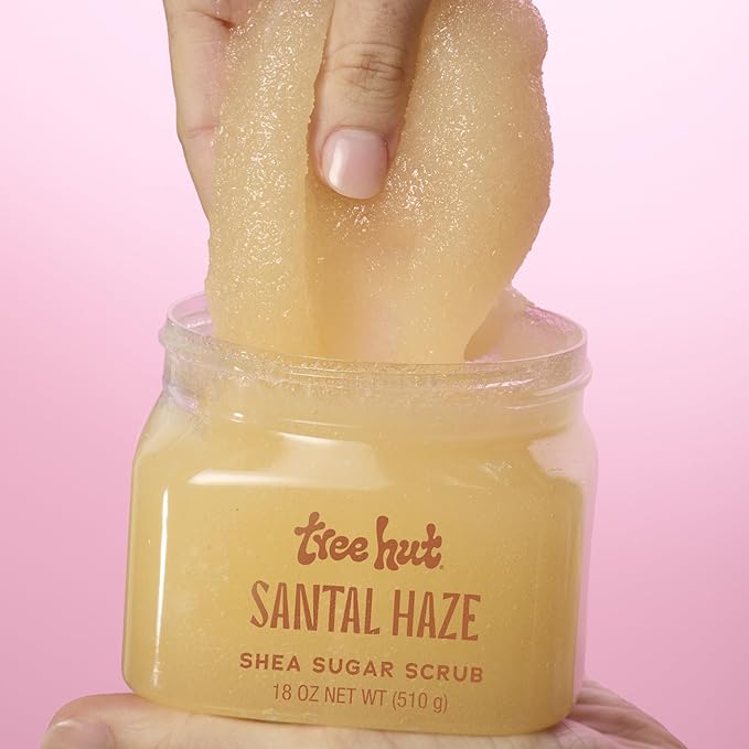 Tree Hut Santal Haze Shea Sugar Scrub, Exfoliating, Hydrating & Moisturizing Body Scrub with Shea Butter & Nourishing Essential Oils, Smooth & Soften Skin, 18 oz