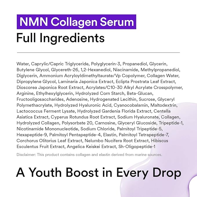 VEGANIFECT NMN Collagen Serum | Elasticity & Firm-Looking Booster with Peptides & Centella Asiatica & Hyaluronic Acid | Skin Resilience & Fine Line Care | Korean Skincare, 1.01 fl.oz