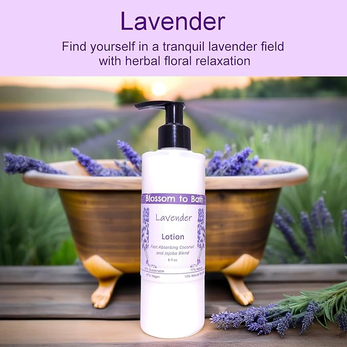 Blossom to Bath Lavender Lotion (8 Ounce) - Pure Essential Oil Fragrance - Absorbs Quickly with a Relaxing Comforting Scent