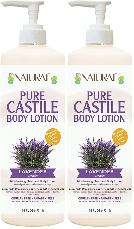 Dr. Natural Castile Body Lotion - Deeply Moisturizing Body Butter with Shea Butter - Lotion for Women and Men - Cruelty Free - Lavender - 16 oz (Pack of 2)