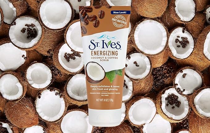 St. Ives Facial Scrub, Energizing Coconut & Coffee 6-Pack – Deep Exfoliant for Fresh, Glowing Skin, 6 Oz Ea