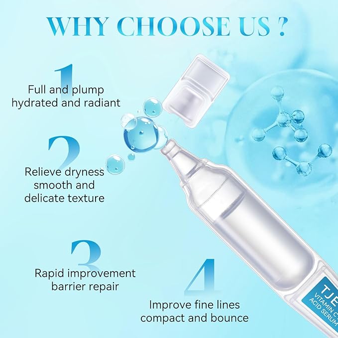 Vitamin C Hyaluronic Acid Serum for Face, Hydrating Facial Serum with 30 Single Use Vials, Lightweight Fast Absorbing Moisture Care for Dry Skin, Pre Makeup Skincare