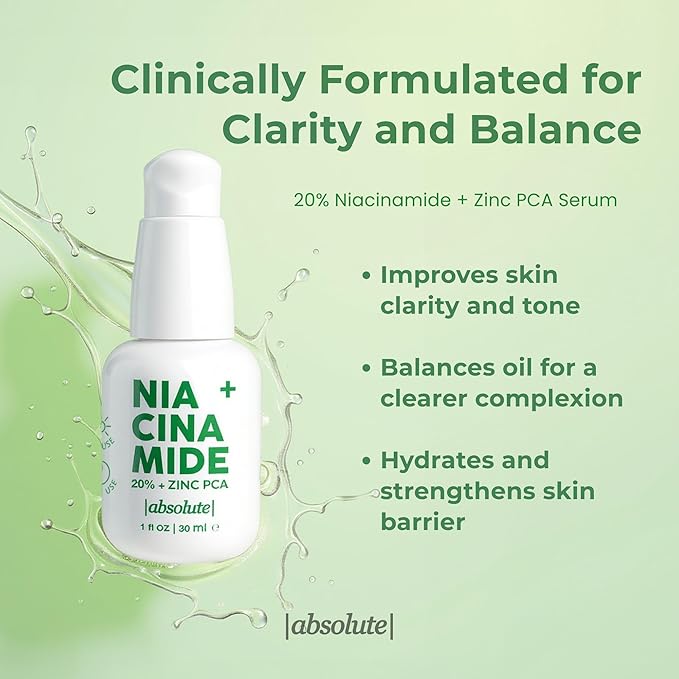 Absolute 20% Niacinamide + 1% Zinc PCA Serum – High-Strength Oil-Balancing Serum for Smoother, More Even-Looking Skin