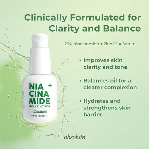 Absolute 20% Niacinamide + 1% Zinc PCA Serum – High-Strength Oil-Balancing Serum for Smoother, More Even-Looking Skin