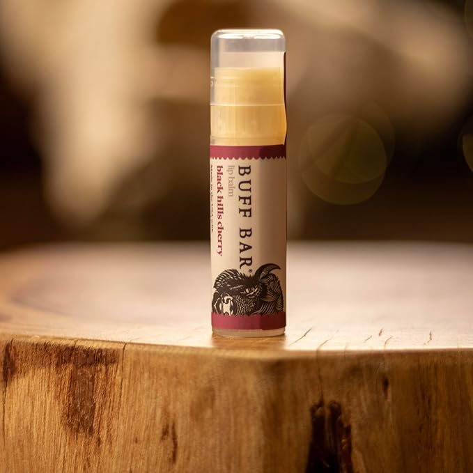 BUFF BAR Pure Bison Tallow Lip Balm, Black Hills Cherry, (4 pack) - Wild Cherry, Moisturizing, Non-Habit Forming