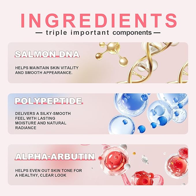 Salmon DNA Pink Peptide & PDRN Serum with 5 Peptides Complex, Anti-Aging Face Serum for Wrinkles, Firming & Hydrating, Brightening & Improving Skin Tone, Korean Recipe, 30ml