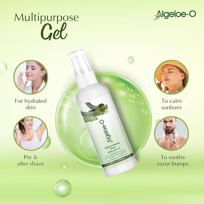 ALGELOE-O Hydraenergizing, Super Hydrating Face Mist Spray with Aloe vera & Hyaluronic acid for Instant Skin Moisturization, Revitalizes & Refreshes Normal Oily Dry & Sensitive skin- 100 ml