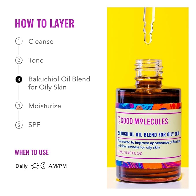 Good Molecules Bakuchiol Oil for Oily Skin - Ultra Hydrating Retinol Alternative Face Oil with Rosehip Oil - Anti-Aging Collagen Boosting Facial Oil - Lightweight Non-Comedogenic Vegan | 1 fl oz