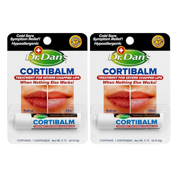 Dr. Dan’s Cortibalm - Healing Lip Balm for Severely Chapped Lips with Hydrocortisone, Moisturizing Balm Pack Treatment for Men & Women, Moisturizer for Very Dry Cracked Lips, Hypoallergenic - 2 pack