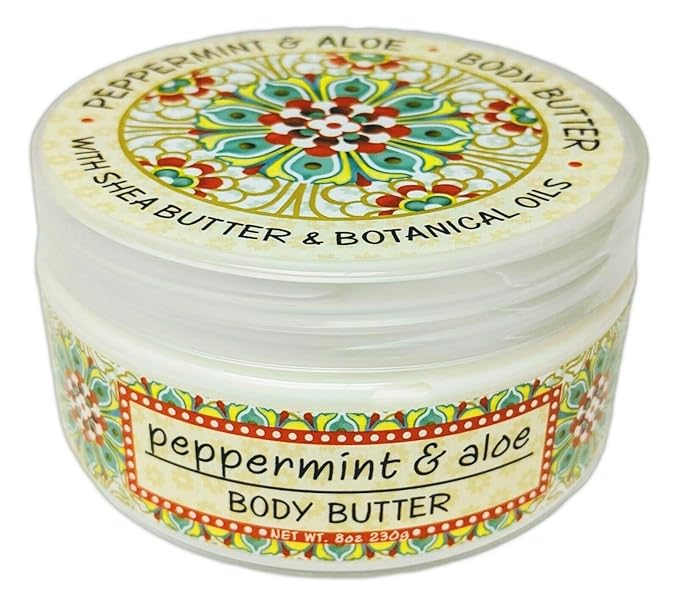 Greenwich Bay Trading Co. Scented Botanic Body Butter - Luxurious Hydration with Shea & Cocoa Butter, Enriched with Vitamin E - 8 Ounce Tub (Peppermint & Aloe)
