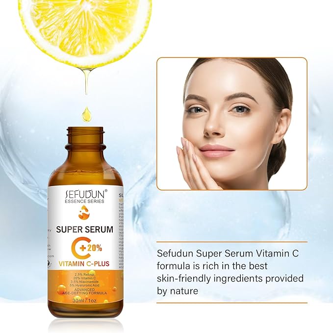 Vitamin C Serum, 20%, Retinol, Anti-Aging, For dark spots, Face Serum with Hyaluronic Acid, 1oz