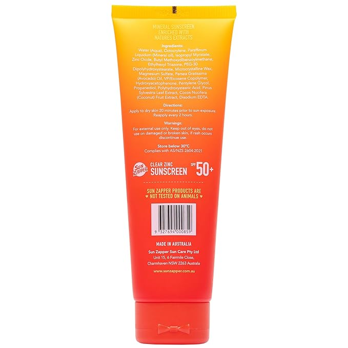 Sun Zapper Clear Zinc Sunscreen Lotion SPF 50+ – Zinc Oxide Sunscreen for Face and Body, Water Resistant Broad Spectrum Sunblock, No White Cast, Oxybenzone Free, 100mL (3.4 oz), Australian Made