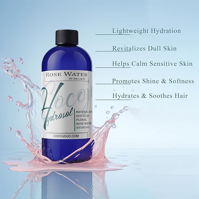 Rose Hydrosol Water Spray Toner 32 oz for Face Hydrating Mist Hydration Pure & Natural Rosewater Hydrosol All Skin Types Face Skin Pores Body Locs Cleansing Bulk Refill COCOJOJO - Packaging May Vary