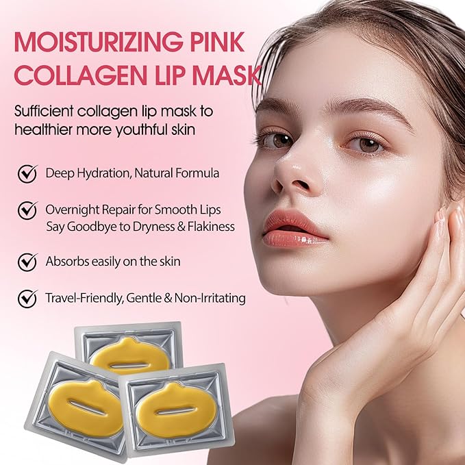 30 pieces of Moisturizing Collagen Crystal Lip Mask - Anti-Ageing & Anti Chapped, Reduce lip Wrinkles, Fade Lip Color, Make Skin Smooth (Gold)