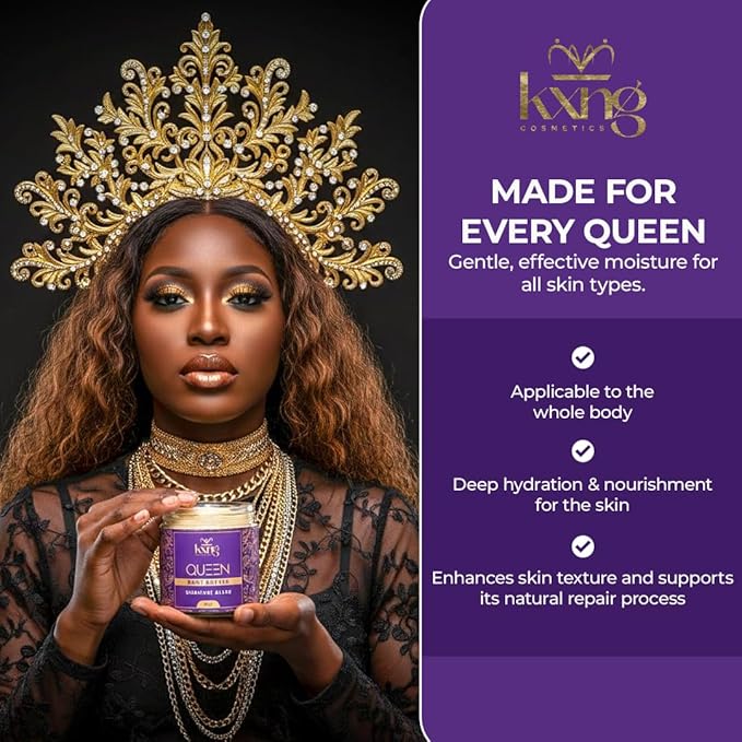 KXNG Cosmetics Organic Shea Body Butter – 4oz | Luxury Body Cream for Women with Shea, Cocoa, Mango & Coconut Oil | Deep Moisturizing Care for Hands, Feet & All Skin Types – Queen