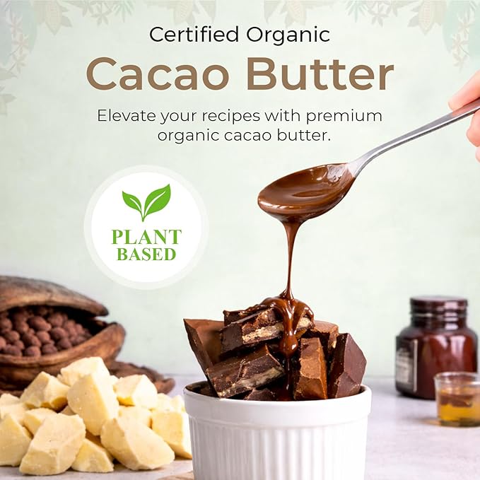 Organic Cacao Butter Kibble | Food-Grade Cocoa Butter Chunks | USDA Organic, Gluten-Free | For Baking, Chocolate Making & Skincare | 8 oz
