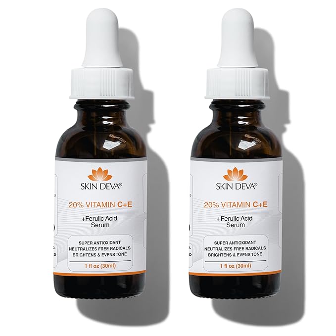 Skin Deva 20% Vitamin C Serum Anti Aging Face Serum with Hyaluronic Acid & Vitamin E – Brightening Formula for Improving Appearance of Dark Spots, Fine Lines & Wrinkles – All Skin Types, Pack of 2