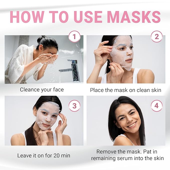 VIABEAUTY 8 Pack of Collagen Face Mask with Ceramides - Rejuvenating Facial Sheet Mask, Reduce Wrinkles & Fine Lines - Face Masks Skincare Moisturizing Collagen Mask for All Skin Types