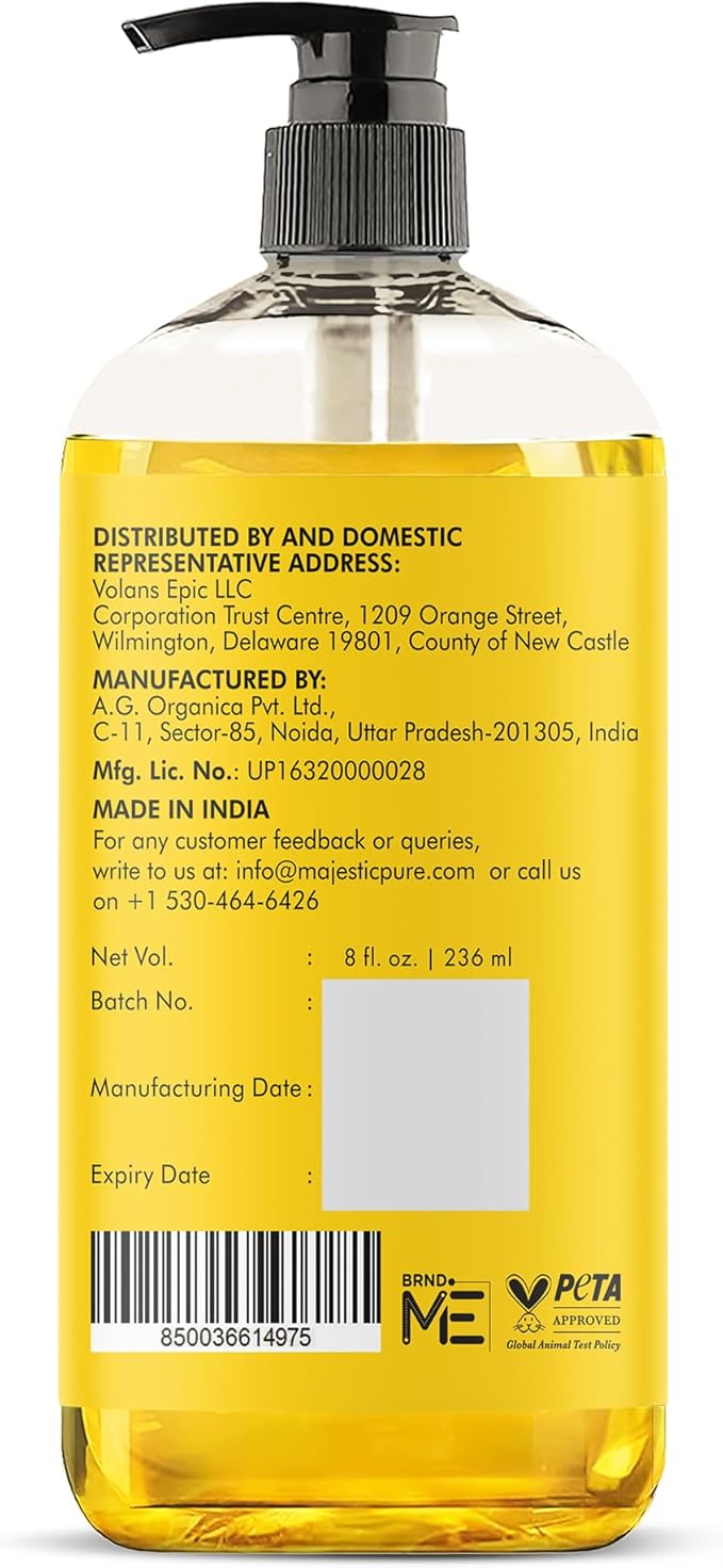 Majestic Pure Vitamin E Oil 8 Fl Oz - 100% Pure and Natural- Cold Pressed & Hexane Free Natural Hair Growth Oil for Eyelashes, Eyebrows, Skin, Body, Face, Nails & Scalp